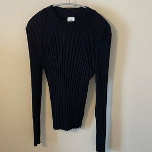 Black wide ribbed crew neck Cabi Fall 2023 size L NWOT cotton sweater